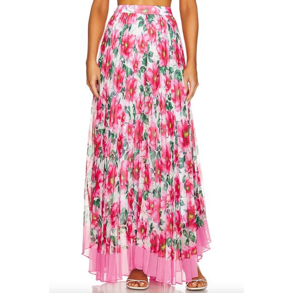 ALICE + OLIVIA Katz Sunburst Pleated Maxi Skirt High Tea Floral 2 - Picture 1 of 11